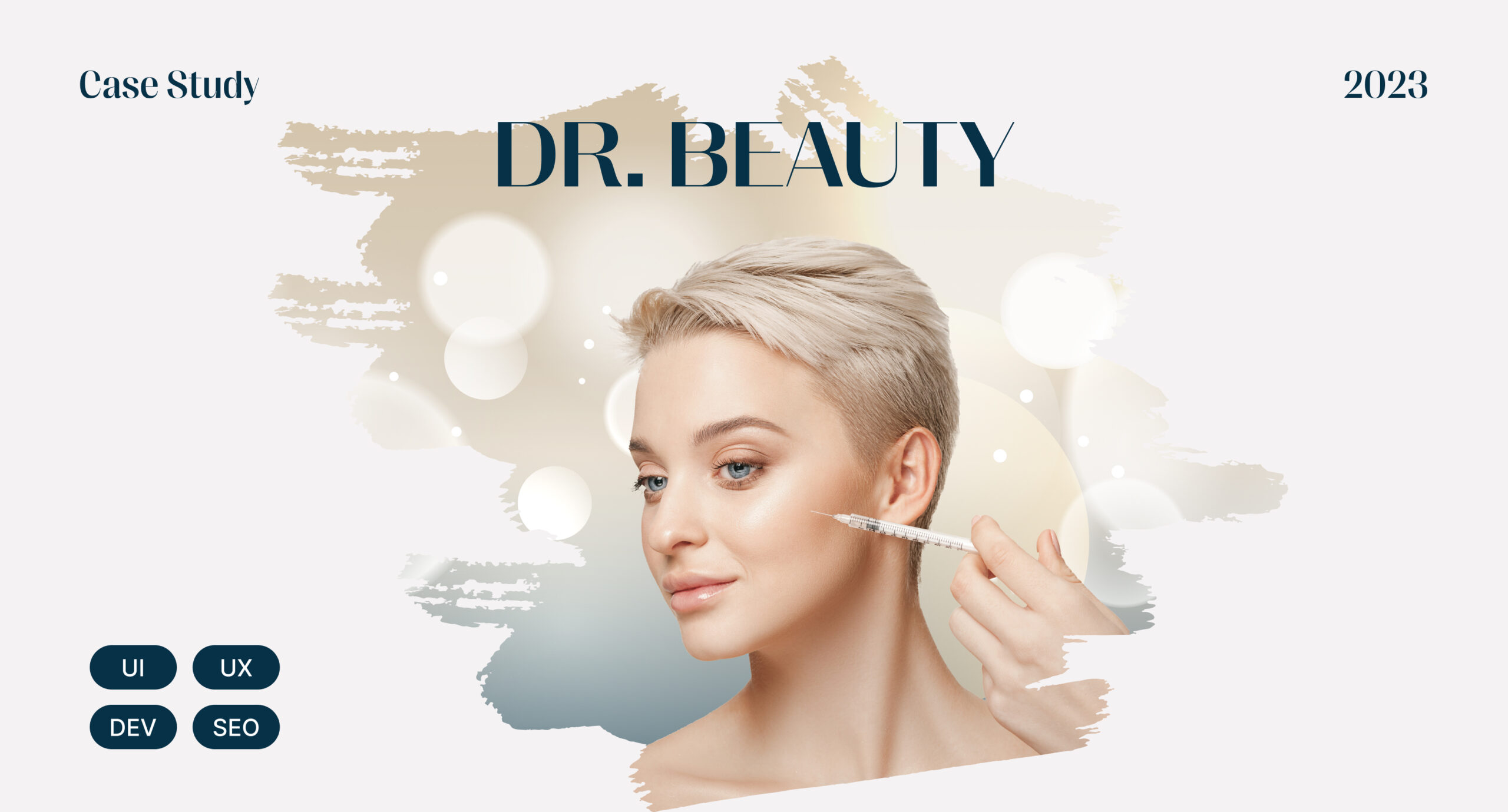 Beautiful blond woman getting botox injection on her face, hero image for a beauty website designed for a case study